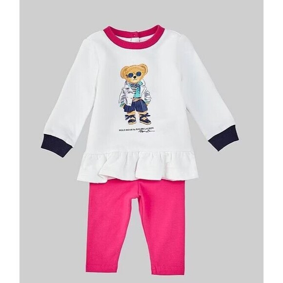 NWT RALPH LAUREN Baby GIRLS BEAR Sweatshirt & Legging Set Fleece Long Sleeve - Picture 2 of 9